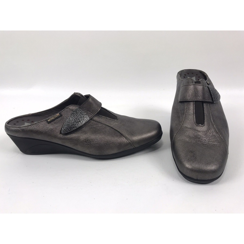 MEPHISTO Metallic Leather Slip On Air Jet Walking Wedge Slides Shoes‎ Womens 8.5